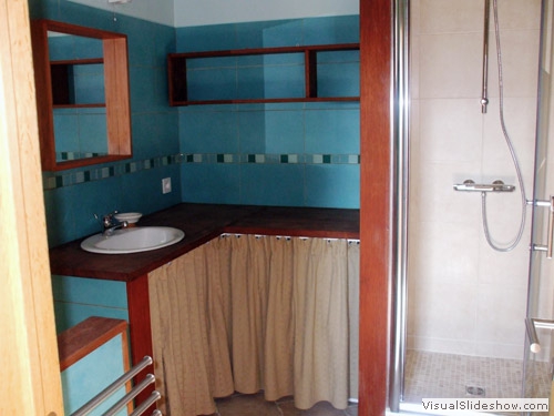 Salle de douche avec douche et machine  laver